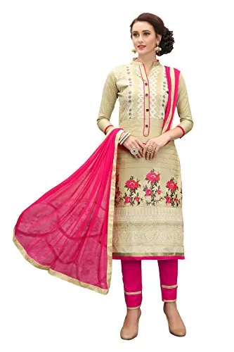 DnVeens Women's Multi Pure Cotton Embroidered Work UnStitched Salwar Suit Material (MDKHWAAB7004 Free Size)
