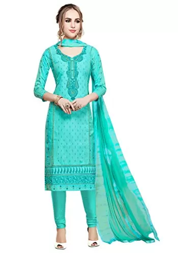 DnVeens Women's Pure Cotton Unstitched Embroidery Dress Material (MDAAMIRA1806; Rama; Free Size)