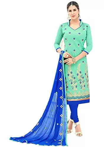 DnVeens Women Chanderi Heavy Embroidered Casual Salwar Suit Dress Material (BLGNGSMR1004A Rama Blue Unstitched)