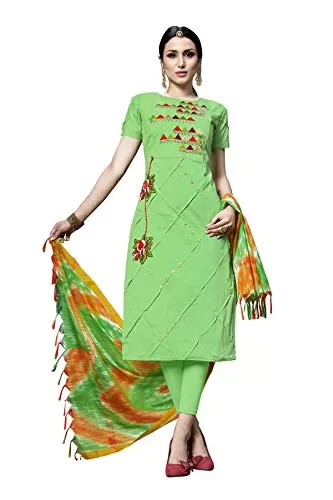 DnVeens Women's Cotton Embroidered Dress Material With Fancy Dupatta MDSULTANA7304 Green Unstitched)