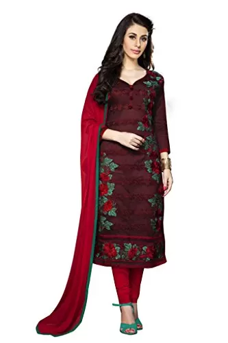 DnVeens Women's Cotton Embroidery Unstitched Dress Material