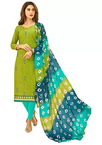 DnVeens Women Cotton Jacquard Casual Embroidery Unstitched Dress Material (DIVYANSHI50010 Green Free Size)