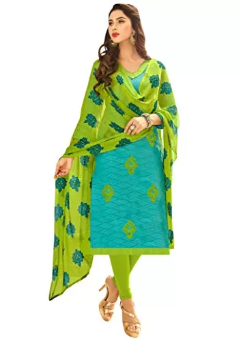 DnVeens Women's Cotton Jacquard Casual Embroidery Unstitched Dress Material (DIVYANSHI50014; Green; Free Size)