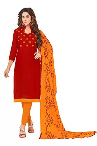DnVeens Cotton Slub Salwar Kameez Dress Material for Womens (DHADAK4002 Red Orange Unstitched)
