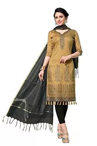 DnVeens Women's Brown Cotton Embroidered Fancy Salwar Suit Dress Material (MDLAADO7209 Free Size)