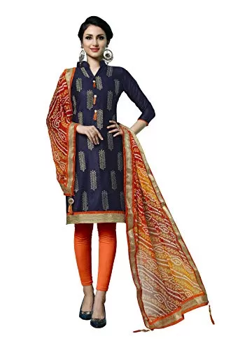 DnVeens Women's Blue Cotton Embroidered Fancy Salwar Suit Dress Material (MDLAADO7210 Free Size)