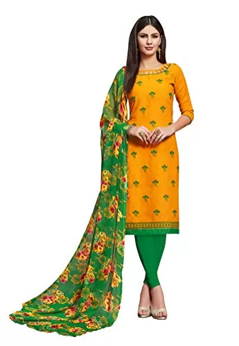 DnVeens Women's Cotton Jacquard Casual Embroidery Unstitched Dress Material (DIVYANSHI2008; Yellow; Free Size)