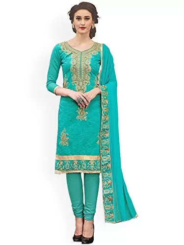 DnVeens Chanderi Embroidered Salwar Kameez Suit Set Dress Materials for Women BLMDSLVN6005