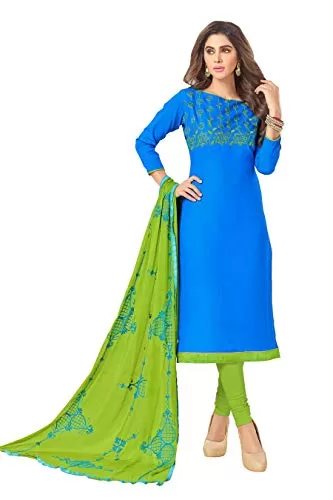 DnVeens Cotton Slub Salwar Kameez Dress Material for Womens (DHADAK4005 Blue Green Unstitched)
