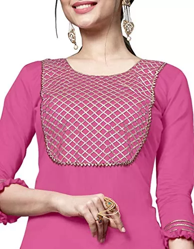 DnVeens Women's Cotton Embroidered Dress Material With Fancy Dupatta MDSULTANA7309 Pink Unstitched), 4 image