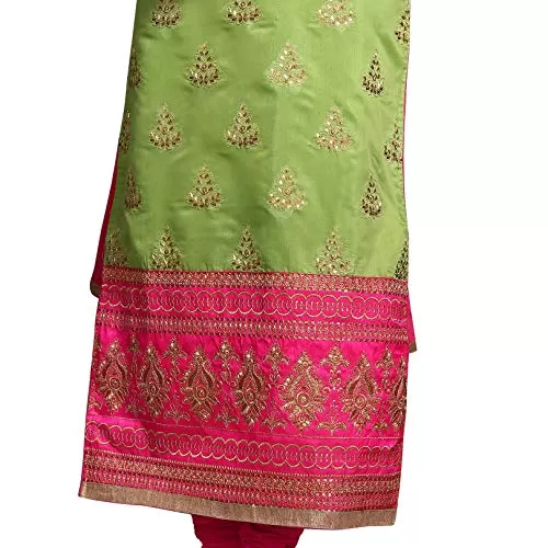 DnVeens Women Chanderi Embroidery Unstitched Dress Material (SIA1113 Green & Pink Unstitched), 4 image