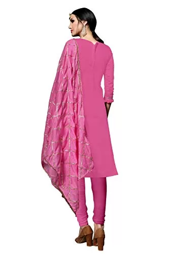 DnVeens Women's Cotton Embroidered Dress Material With Fancy Dupatta MDSULTANA7309 Pink Unstitched), 2 image