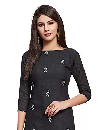DnVeens Woman Cotton Jacquard Casual Embroidery Unstitched Dress Material (Black Free Size), 2 image
