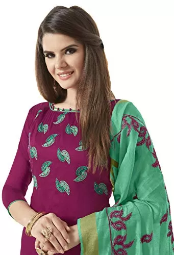 DnVeens Women's Cotton Slub Unstitched Heavy Dupatta Salwar Suit Dress Material (BLOSSOM7012; Purple; Green; Free Size), 2 image