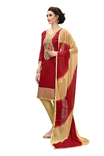DnVeens Women's Maroon Pure Cotton Embroidered Work UnStitched Salwar Suit Material (MDKHWAAB7009 Free Size), 4 image