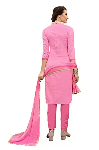 DnVeens Women's Pink Pure Cotton Embroidered Work UnStitched Salwar Suit Material (MDKHWAAB7006 Free Size), 2 image