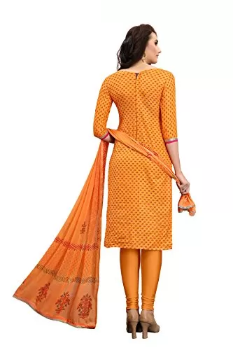 DnVeens Women's Orange Pure Cotton Embroidered Work UnStitched Salwar Suit Material (MDKHWAAB7012 Free Size), 3 image