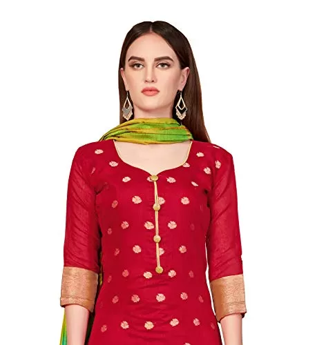 DnVeens Banarasi Jacquard Unstitched Salwar Suit Dress Material for Womens (KULFI1010 Red Green Unstitched), 2 image