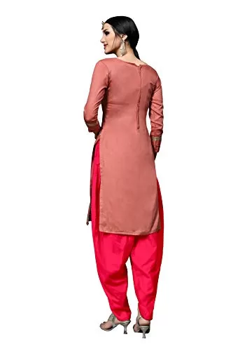 DnVeens Women's Cotton Embroidered Dress Material With Fancy Dupatta MDSULTANA7310 Peach & Red Unstitched), 2 image