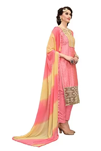 DnVeens Women's Peach Pure Cotton Embroidered Work UnStitched Salwar Suit Material (MDKHWAAB7011 Free Size), 4 image