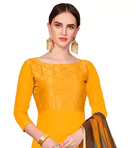 DnVeens Banarasi Jacquard Unstitched Salwar Suit Dress Material for Womens (KULFI1009 Brown Gold Unstitched), 2 image