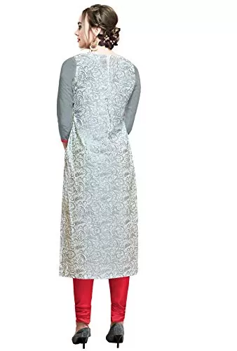 DnVeens Women Pure Cotton Unstitched Embroidery Fancy Dress Material (MDAAMIRA1801 Free Size Grey Red), 2 image