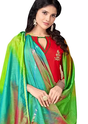 DnVeens Embroidered Salwar Suit Dress Material for Womens Cotton (HENNY1011 Red Green Unstitched), 2 image