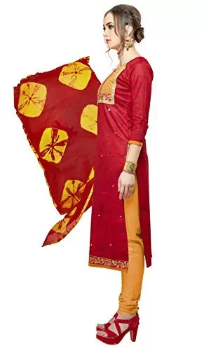 DnVeens Women Embroidery Cotton Dress Material (MDSAAYRA1705 Free Size Red Yellow), 4 image