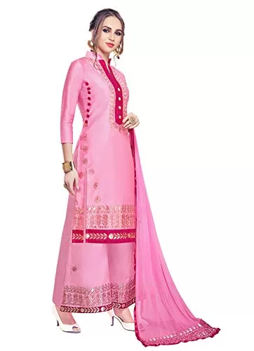 DnVeens Women Embroidery Cotton Dress Material (MDSAAYRA1702 Free Size Pink), 2 image