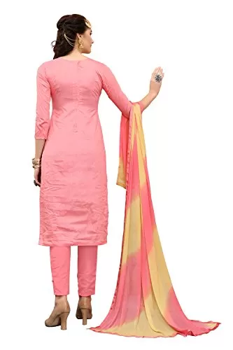 DnVeens Women's Peach Pure Cotton Embroidered Work UnStitched Salwar Suit Material (MDKHWAAB7011 Free Size), 2 image