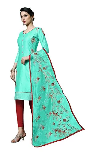 DnVeens Women's Blue Cotton Embroidered Fancy Salwar Suit Dress Material (MDLAADO7208 Free Size), 3 image