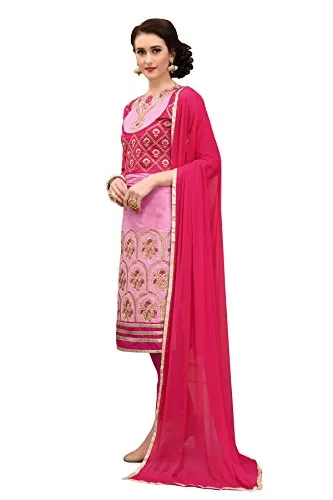 DnVeens Women's Pink Pure Cotton Embroidered Work UnStitched Salwar Suit Material (MDKHWAAB7001 Free Size), 4 image