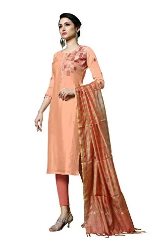 DnVeens Women Orange Cotton Embroidered Salwar Suit Dress Material (MDLAADO7201 Free Size), 3 image
