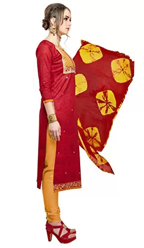 DnVeens Women Embroidery Cotton Dress Material (MDSAAYRA1705 Free Size Red Yellow), 3 image