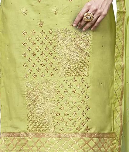 DnVeens Women's Cotton Embroidered Dress Material With Fancy Dupatta MDSULTANA7306 Green Unstitched), 4 image
