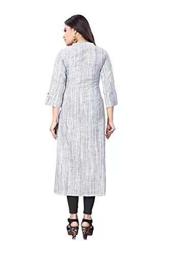 DnVeens Women's South Handloom Cotton Kurti (NB146_L; White Blue; Large), 3 image