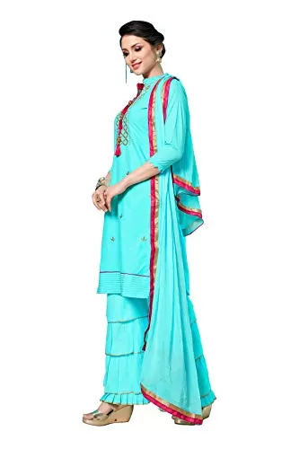 DnVeens Women's Blue Cotton Embroidered Fancy Salwar Suit Dress Material (MDLAADO7203 Free Size), 3 image