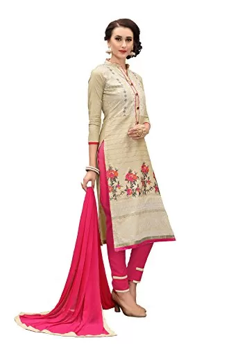 DnVeens Women's Multi Pure Cotton Embroidered Work UnStitched Salwar Suit Material (MDKHWAAB7004 Free Size), 3 image