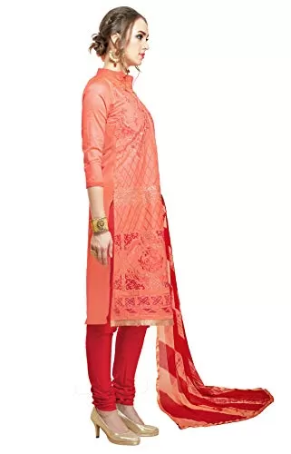 DnVeens Women Embroidery Cotton Dress Material (MDSAAYRA1710 Free Size Orange), 3 image