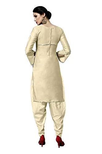 DnVeens Women's Beige Cotton Embroidered Fancy Salwar Suit Dress Material (MDLAADO7206 Free Size), 2 image