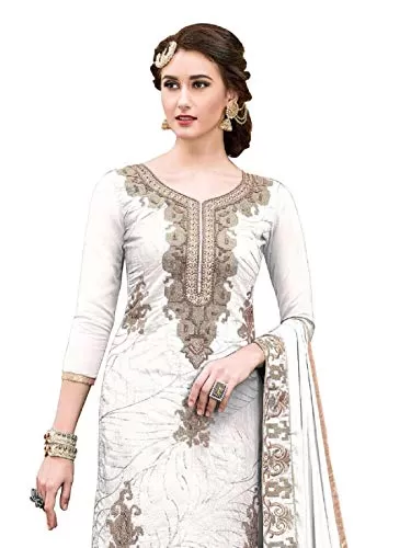 DnVeens Women Chanderi Silk Hand Work Embroidery Unstitched Churidar Salwar Suit Dress Material, 3 image