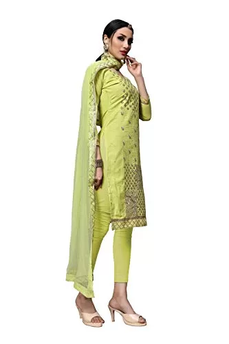DnVeens Women's Cotton Embroidered Dress Material With Fancy Dupatta MDSULTANA7306 Green Unstitched), 3 image