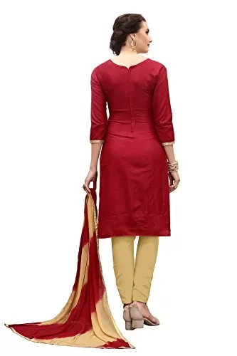 DnVeens Women's Maroon Pure Cotton Embroidered Work UnStitched Salwar Suit Material (MDKHWAAB7009 Free Size), 2 image