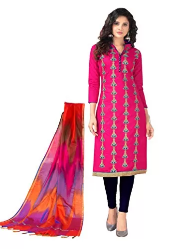 DnVeens Embroidered Salwar Suit Dress Material for Womens Cotton (HENNY1010 Pink Blue Unstitched), 2 image