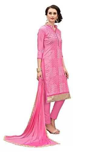 DnVeens Women's Pink Pure Cotton Embroidered Work UnStitched Salwar Suit Material (MDKHWAAB7006 Free Size), 3 image