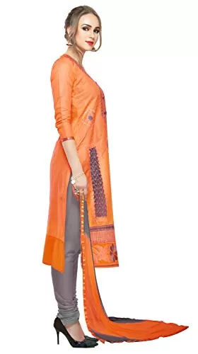DnVeens Women Embroidery Cotton Dress Material (MDSAAYRA1704 Free Size Orange Grey), 3 image