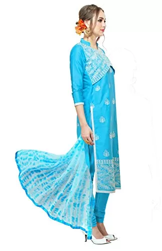 DnVeens Women Embroidery Cotton Dress Material (MDSAAYRA1709 Free Size Sky Blue), 3 image