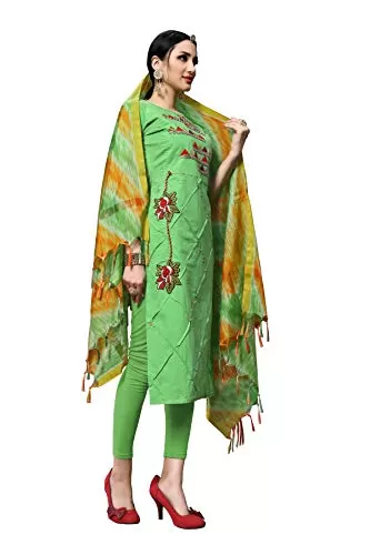DnVeens Women's Cotton Embroidered Dress Material With Fancy Dupatta MDSULTANA7304 Green Unstitched), 3 image