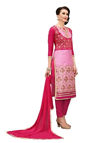 DnVeens Women's Pink Pure Cotton Embroidered Work UnStitched Salwar Suit Material (MDKHWAAB7001 Free Size), 3 image
