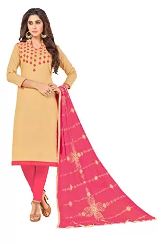 DnVeens Cotton Slub Salwar Kameez Dress Material for Womens (DHADAK4011 Chiku Pink Unstitched), 2 image